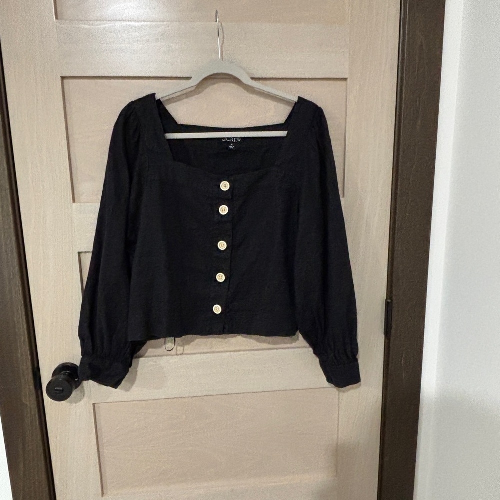 J Crew Square neck Button Linen Blouse